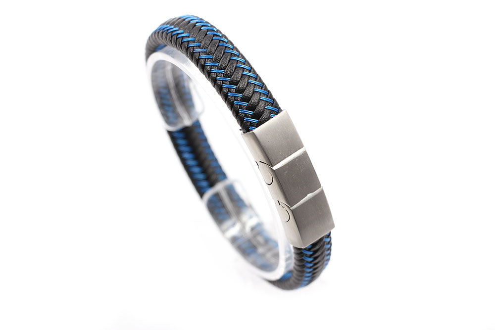 Herrenmagnetarmband Leder blau D-0403