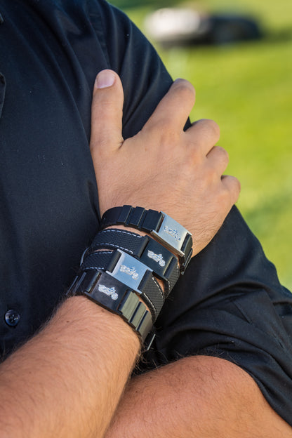 Magnet - Lederarmband Biker Edelstahl